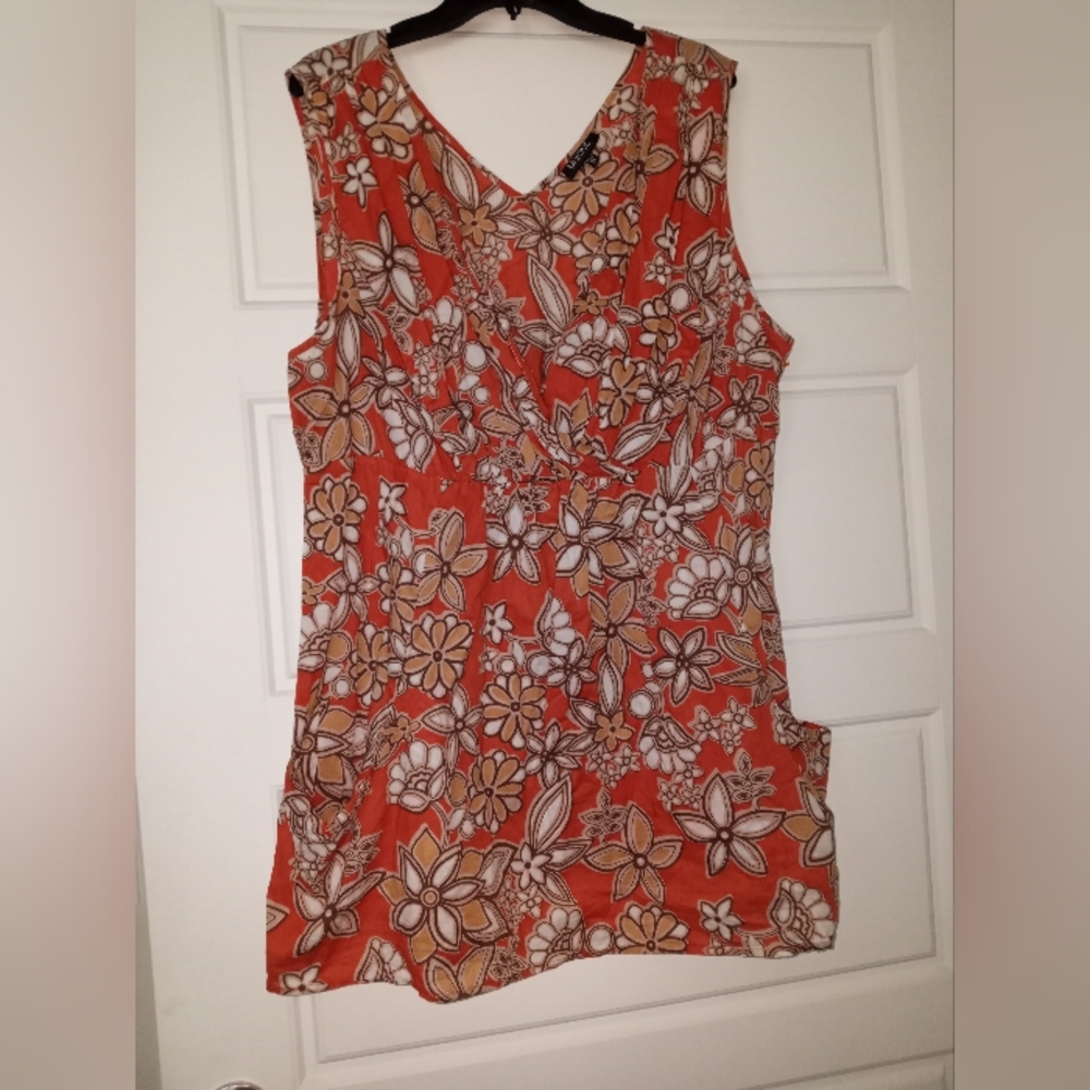 Unique Spectrum orange floral print cotton blouse plus size 3X